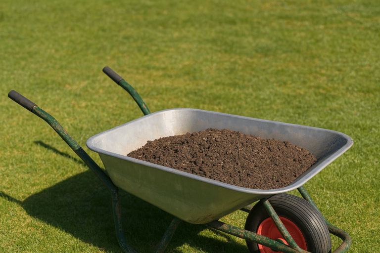 efficient equipment is key when top dressing but you can always start with a wheelbarrow